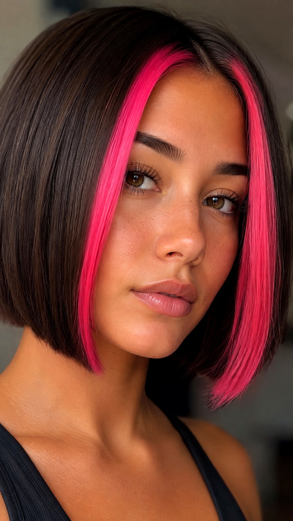 Face Framing Hot Pink Money Piece - 25 hot pink hair color highlights ideas