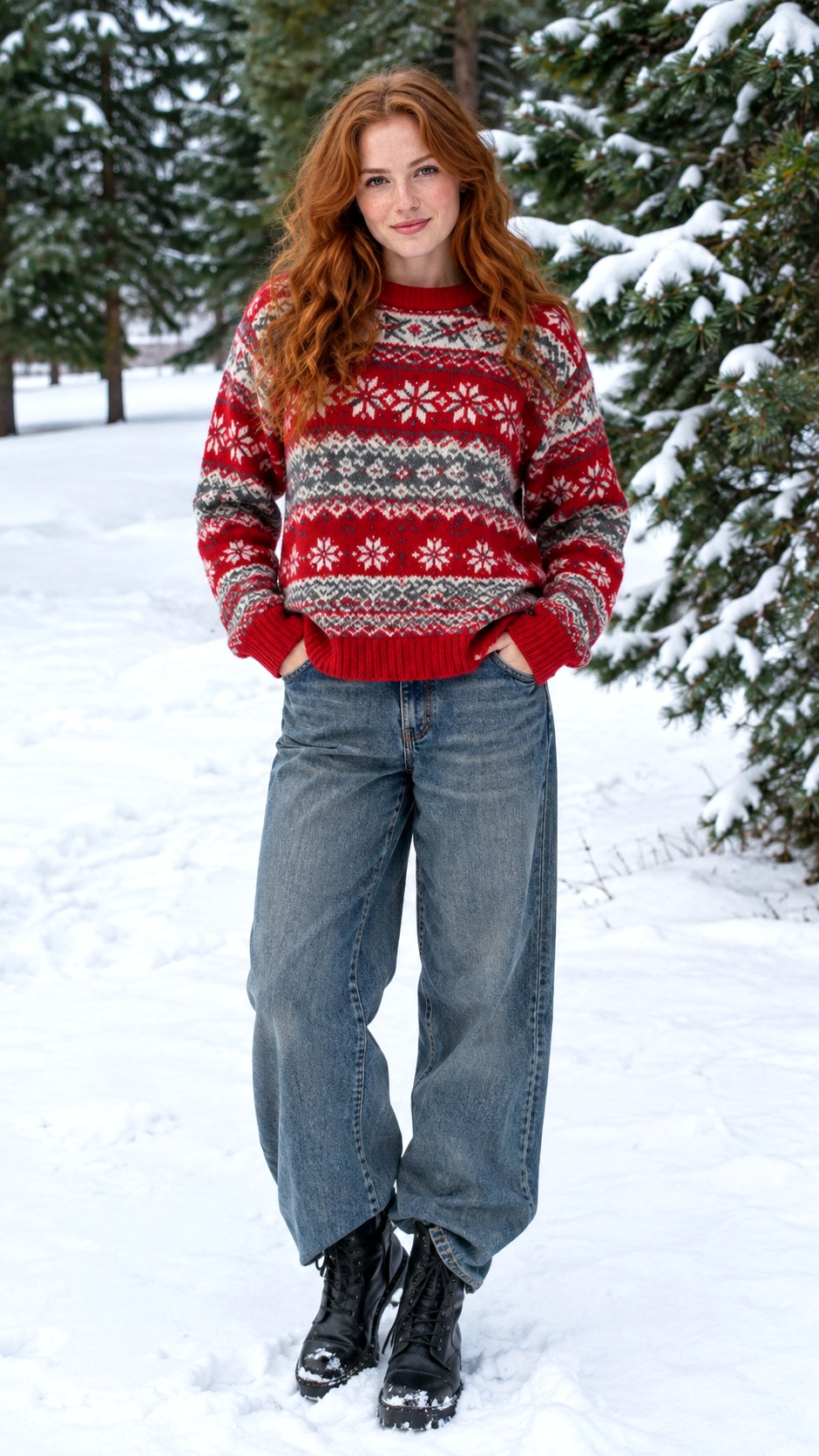 Fair Isle Knit and Baggy Jeans - 24 sweater and jeans outfit ideas