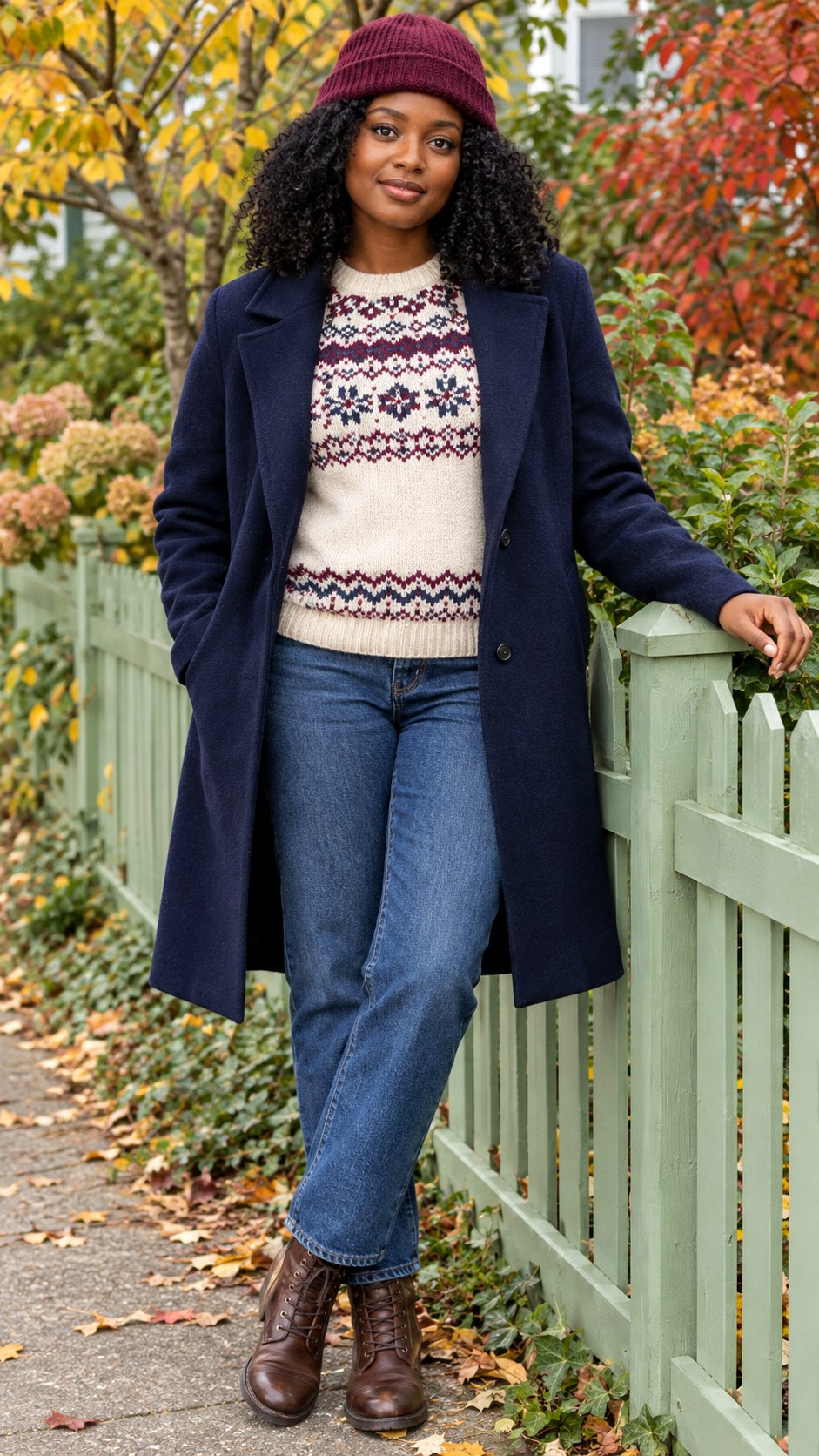Fair Isle Sweater With Indigo Jeans - 20 warm autumn outfits