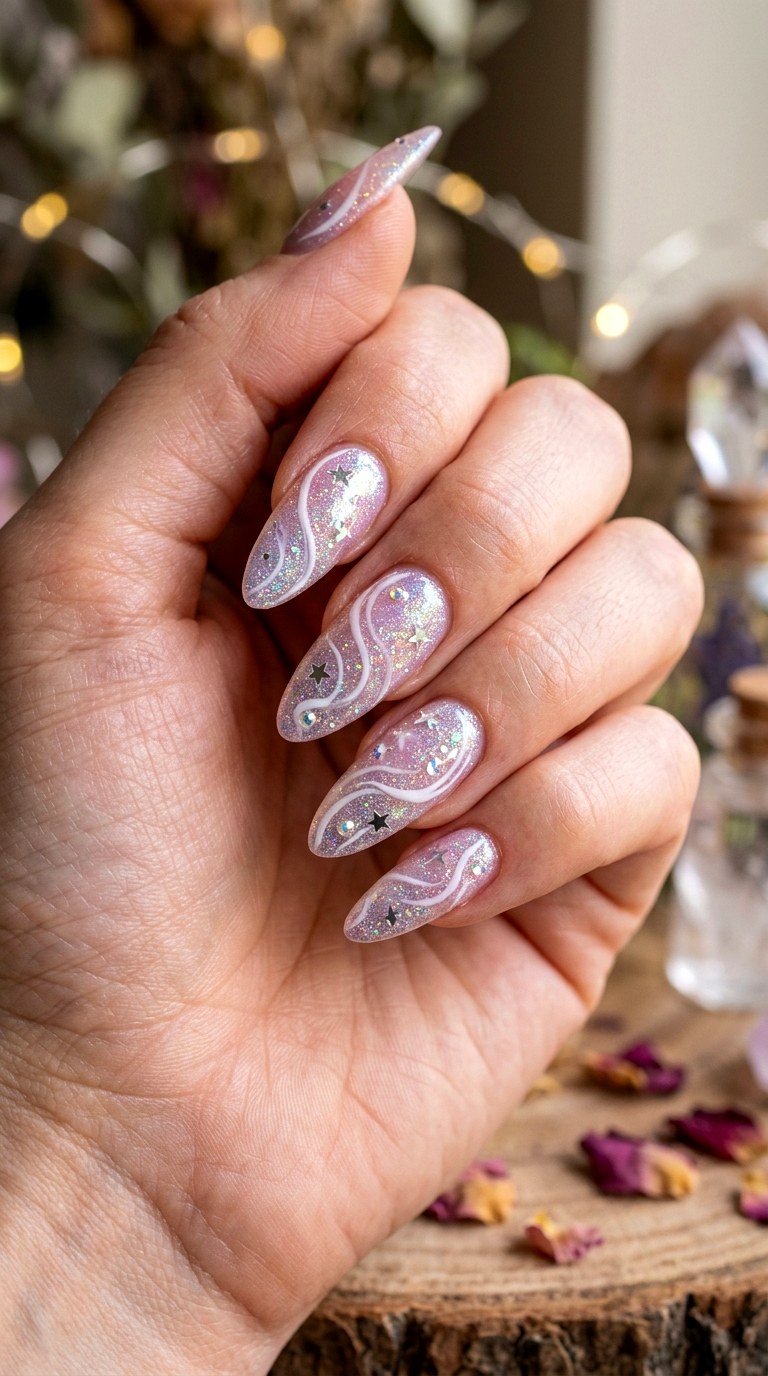 Fairy Dust Star Swirls - 25 magical starry swirl nail ideas