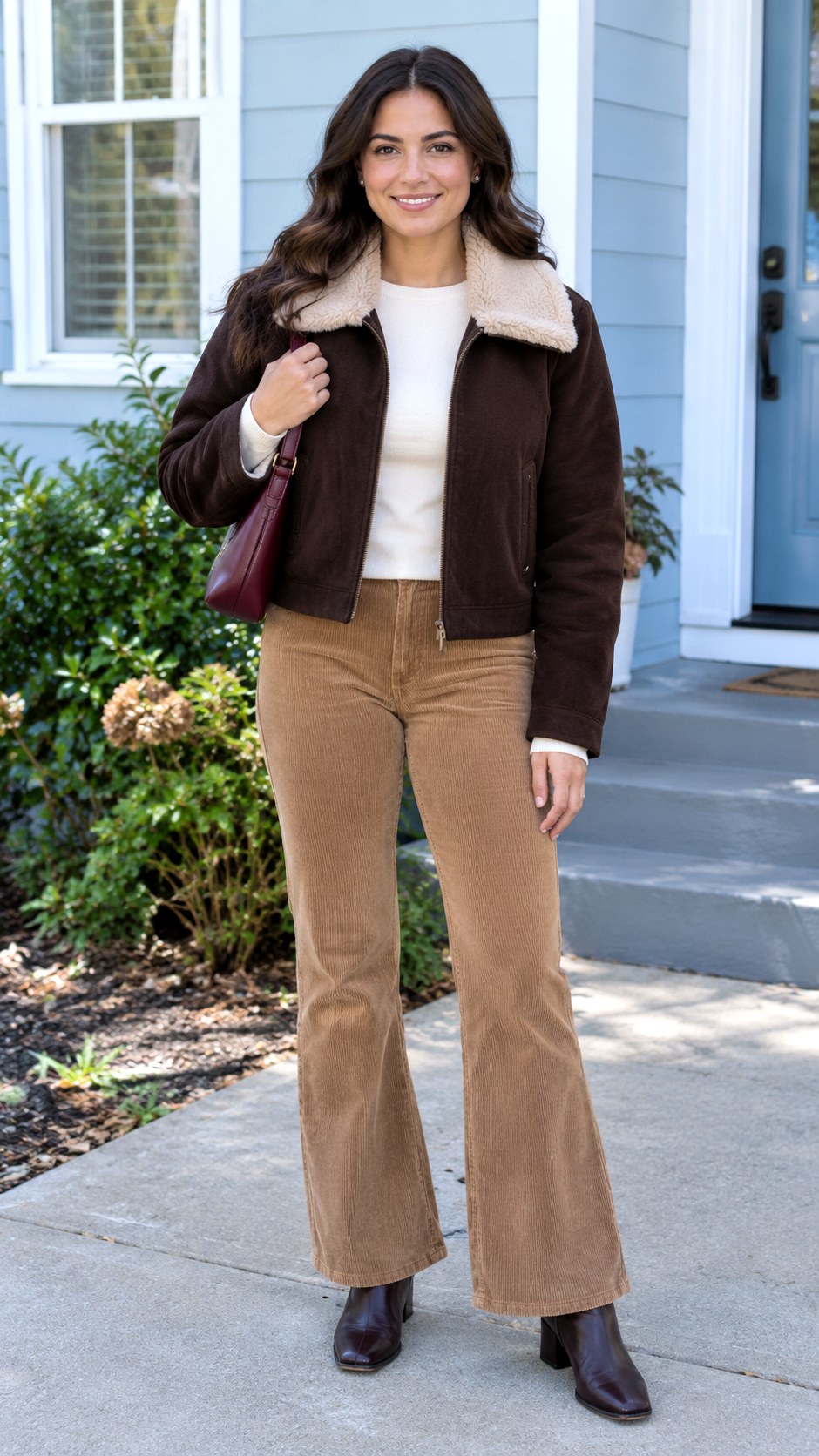 Faux Fur Collar With Corduroy Pants - 20 2000s fall outfits