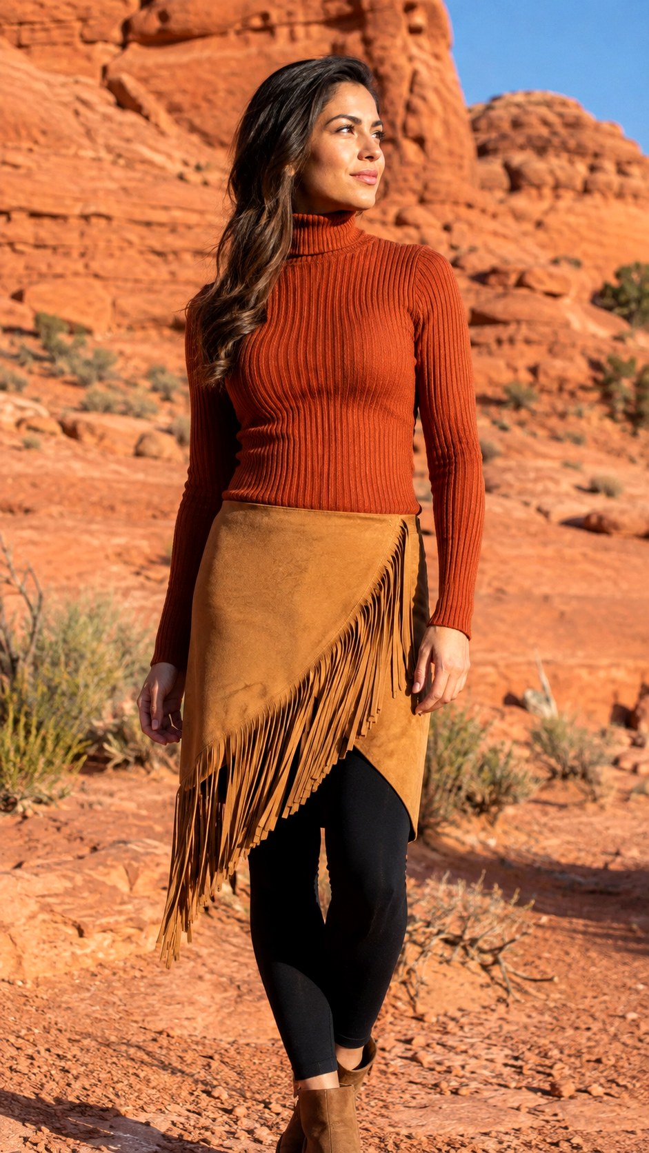 Faux Suede Skirt Over Leggings Desert Vibe - 21 Skirt Over Leggings Ideas