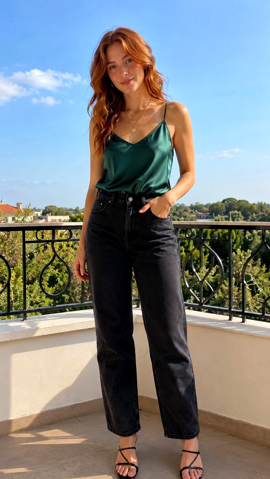 Feminine Satin Camisole Black Washed Jeans - 20 Black Washed Jeans outfit Ideas