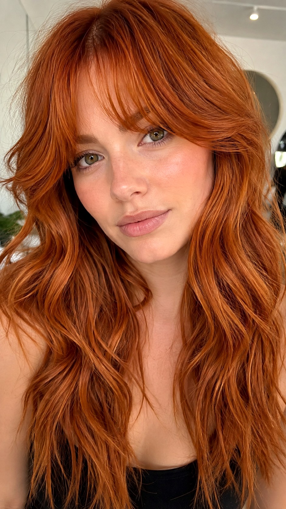Fiery Copper Feathered Curtain Bangs - 20 Wispy Curtain Bangs Long Hair Ideas