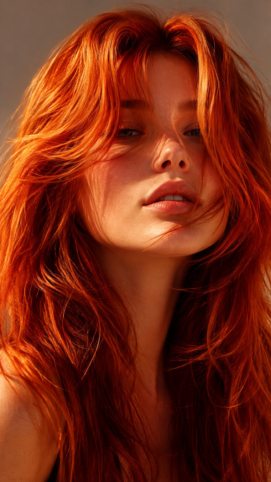 Fiery Sunset Red Voluminous Bangs long curtain bangs - 22 Long Curtain Bangs Ideas