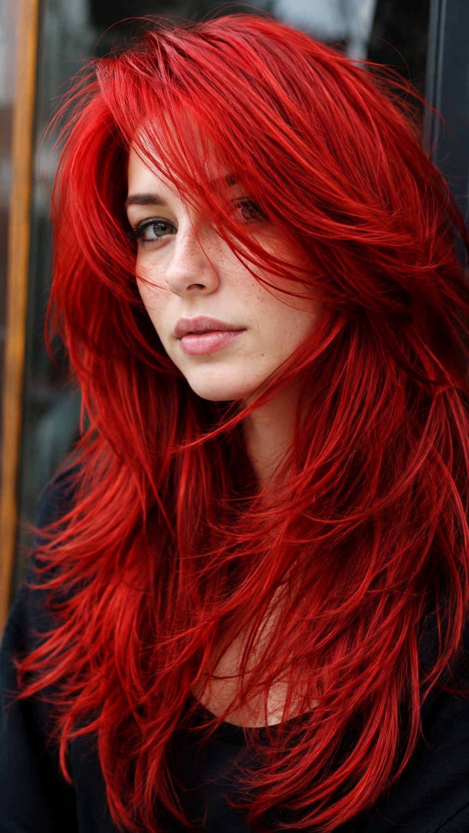 Fiery True Red Long Layers - 20 red hair color ideas