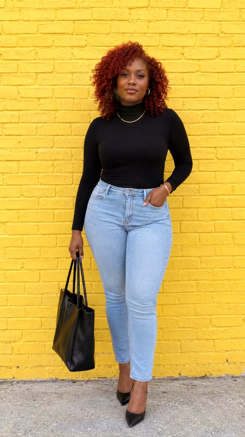 Fitted Black Turtleneck Light Wash Jeans - 25 Light Wash Jeans Outfit Ideas