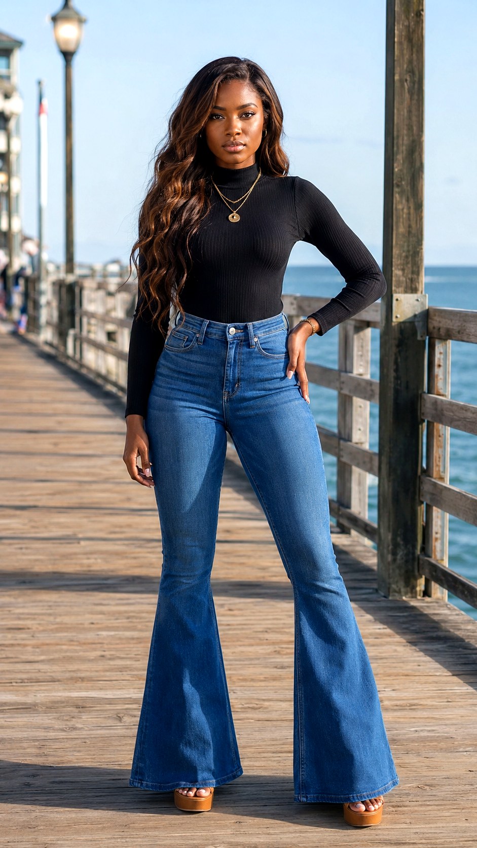 Flared Jeans and Fitted Knit Top - 24 Denim Outfits for Women Ideas