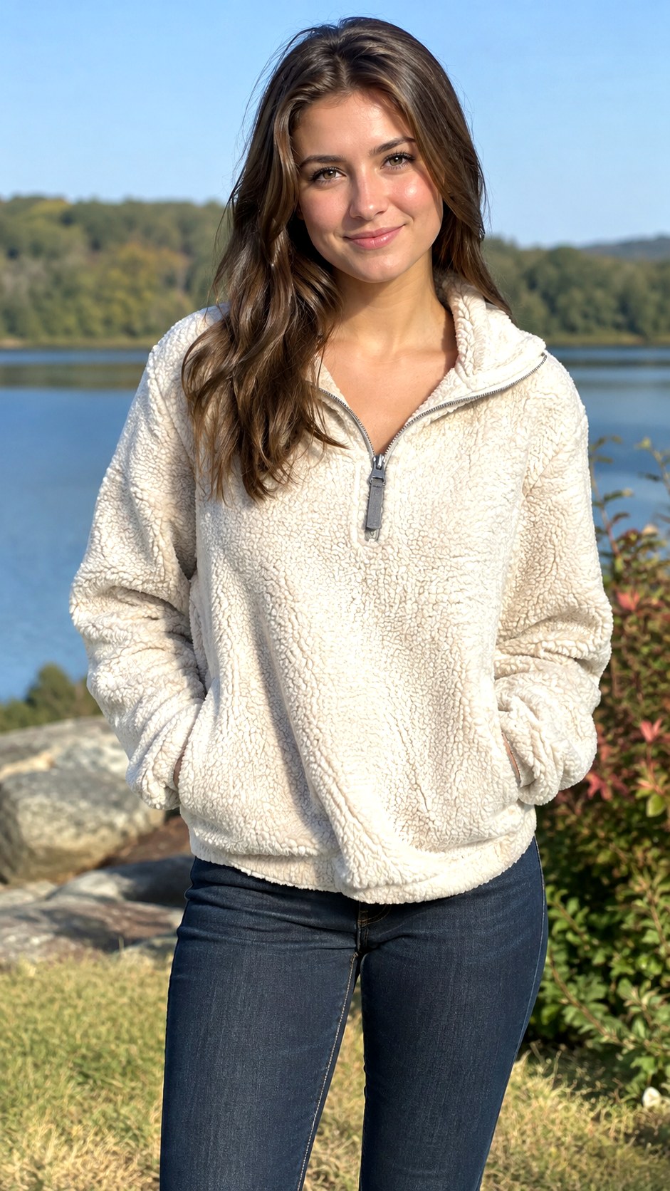 Fleece Lined Sweatshirt With Dark Wash Jeans - 21 jeans and sweatshirt outfit ideas