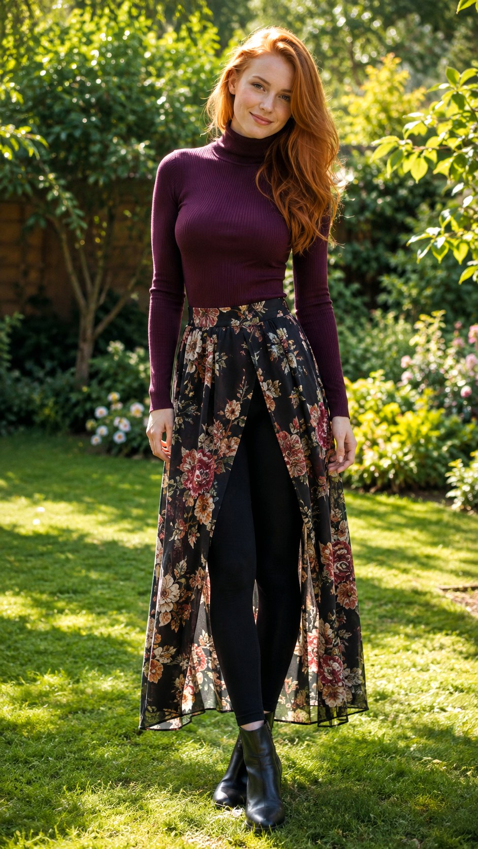 Floral Maxi Skirt Over Leggings for Autumn - 21 Skirt Over Leggings Ideas
