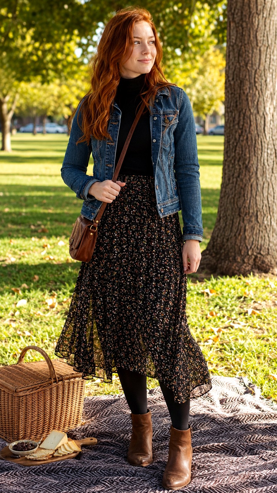 Floral Maxi Skirt with Black Leggings - 25 Skirt with Black Leggings Ideas
