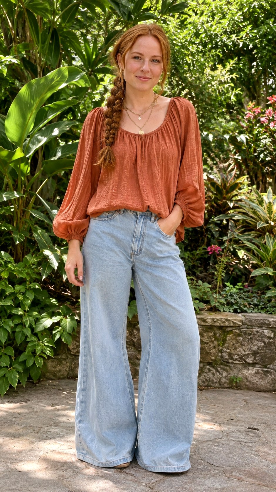 Flowy Boho Blouse Light Wash Jeans - 25 Light Wash Jeans Outfit Ideas