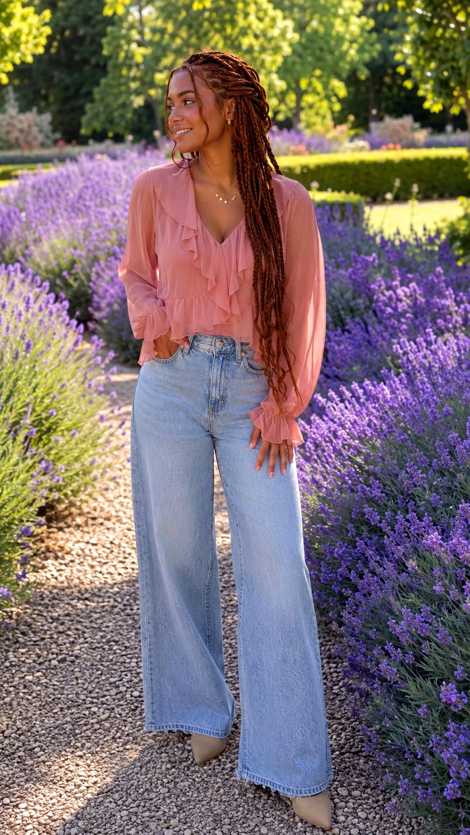 Flowy Chiffon Blouse Light Wash Jeans - 25 Light Wash Jeans Outfit Ideas