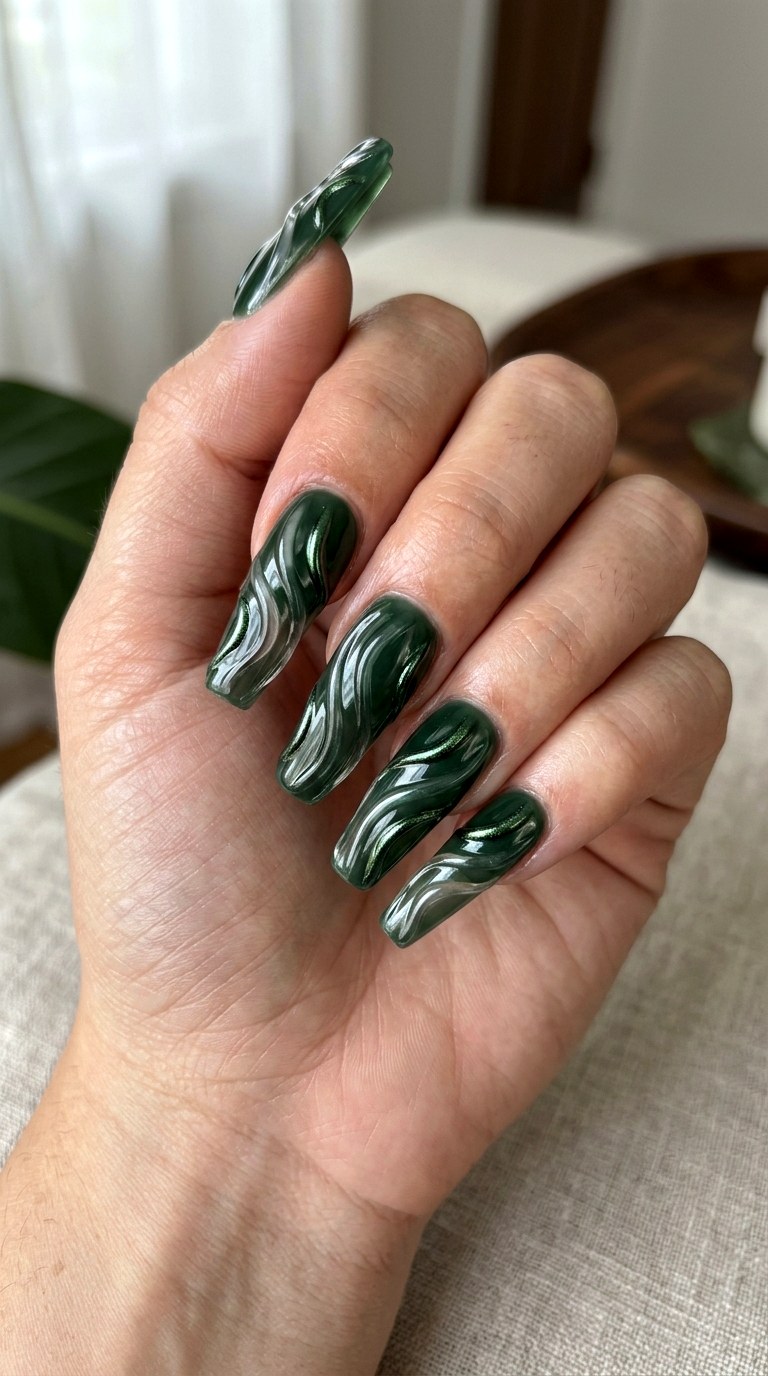 Forest Green D Waves Nails - 23 3d green ripple nail art inspiration ideas
