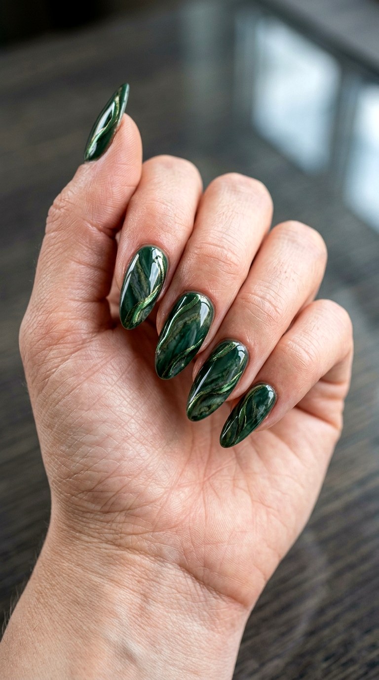 Forest Stone Chrome Nails - 23 rendering green stone Nail ideas
