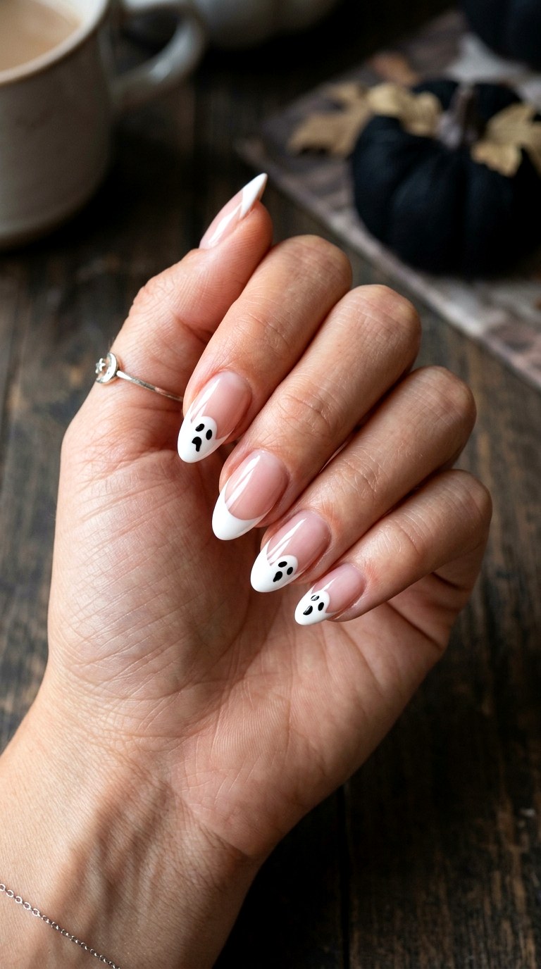 French Tip Ghost Face Nails - 22 ghost face nail ideas