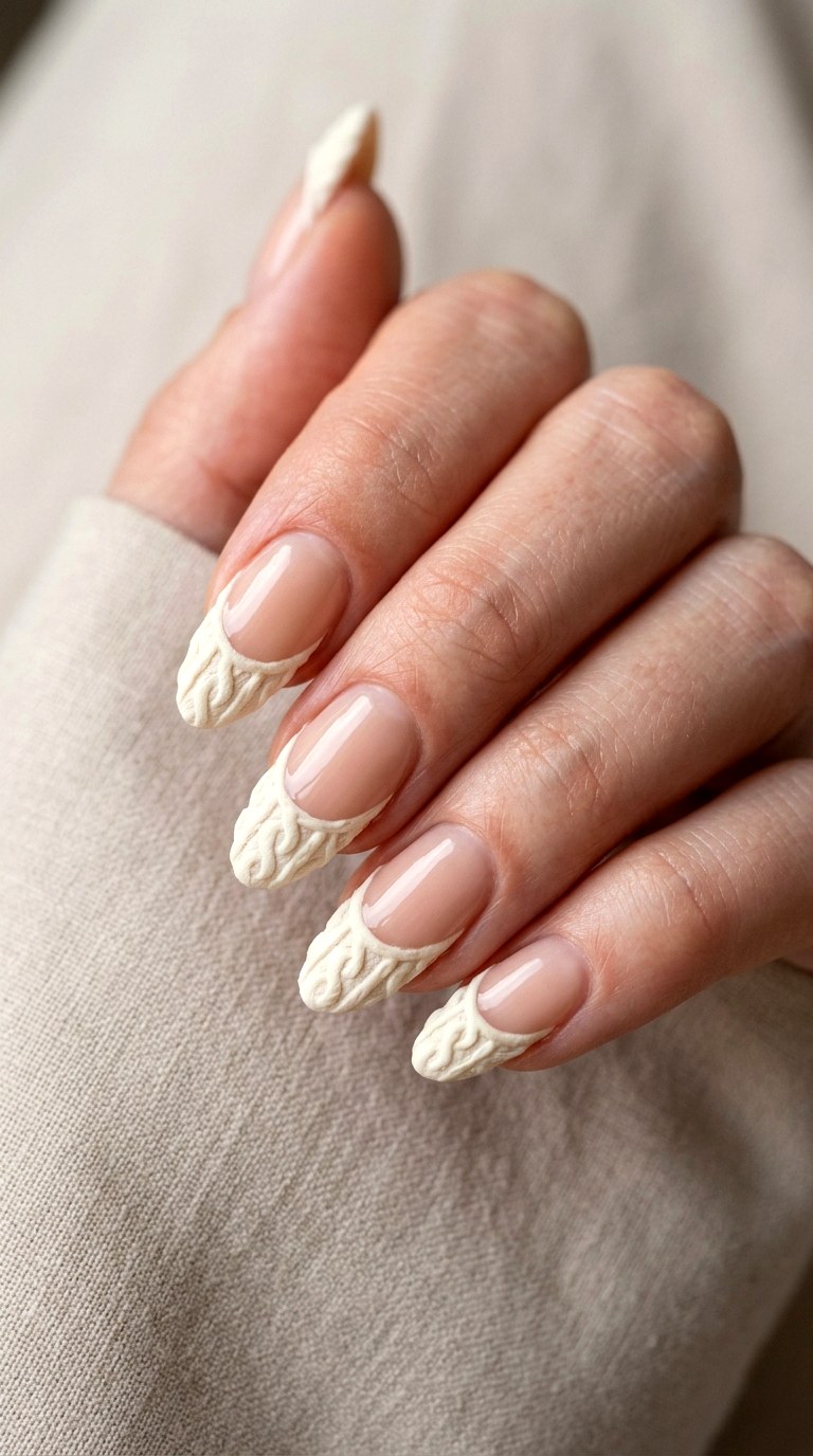 French Tip Sweater Texture Nails - 23 sweater nails fall nail art design ideas