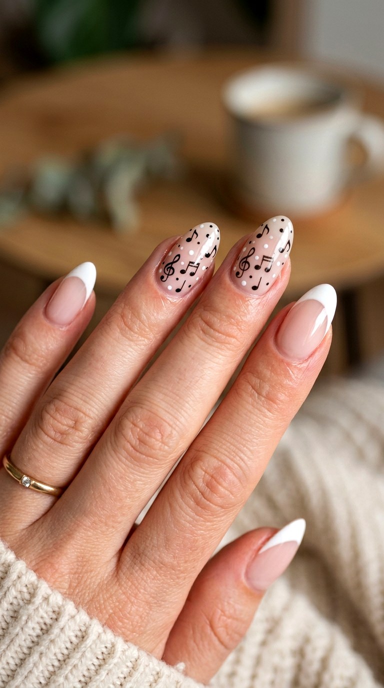 French Tips And Music - 20 polka dots musical notes Nail design ideas