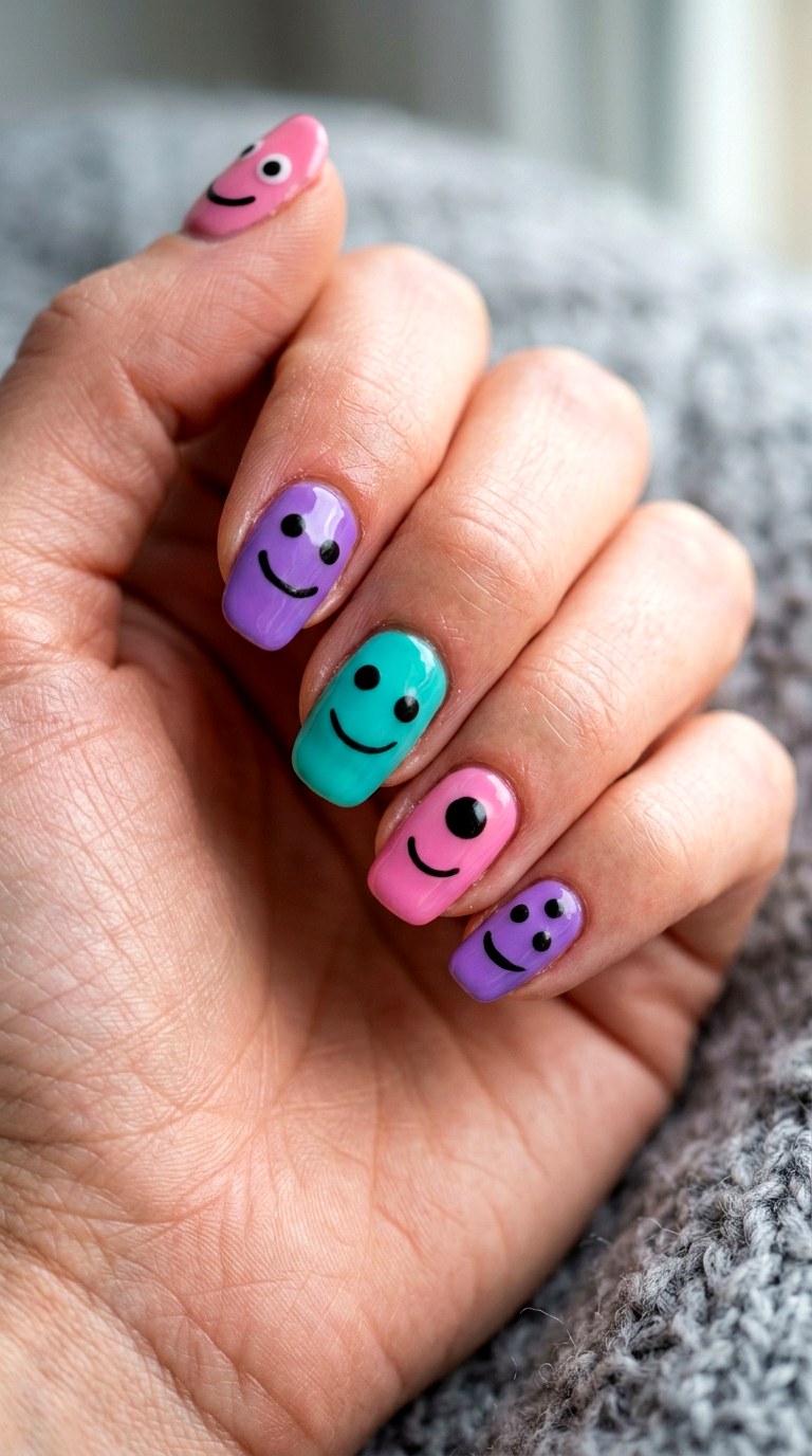 Friendly Monster Face Nails - 23 simple halloween nail design ideas