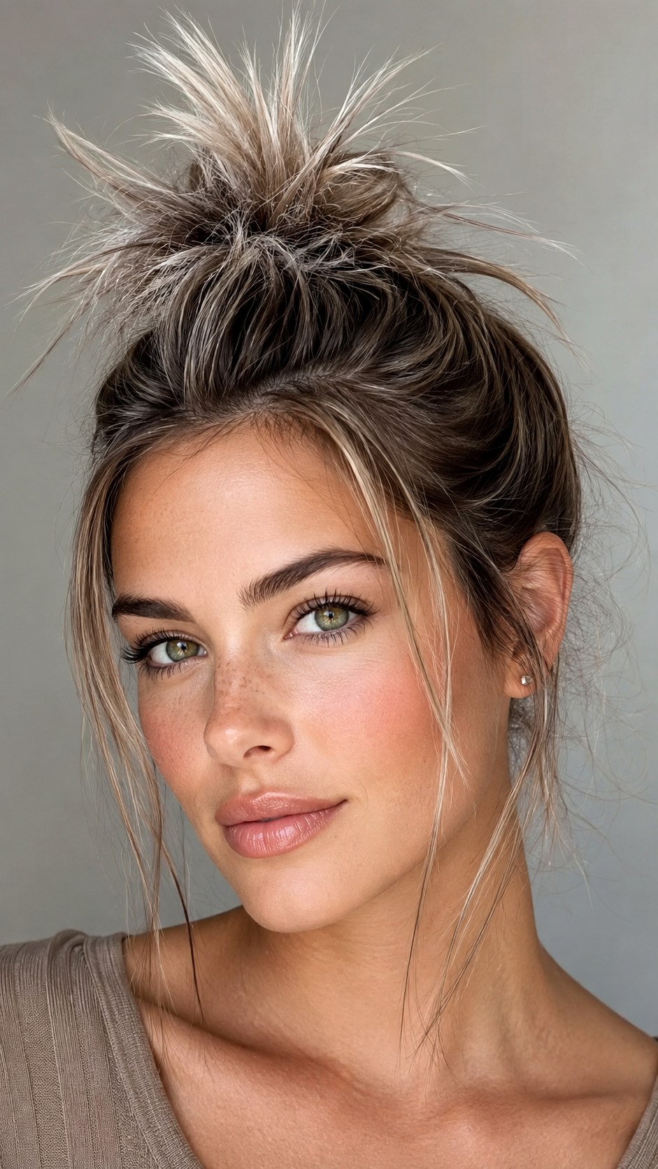 Frosted Tips Spiky Top Knot - 25 y2k bun hairstyle ideas