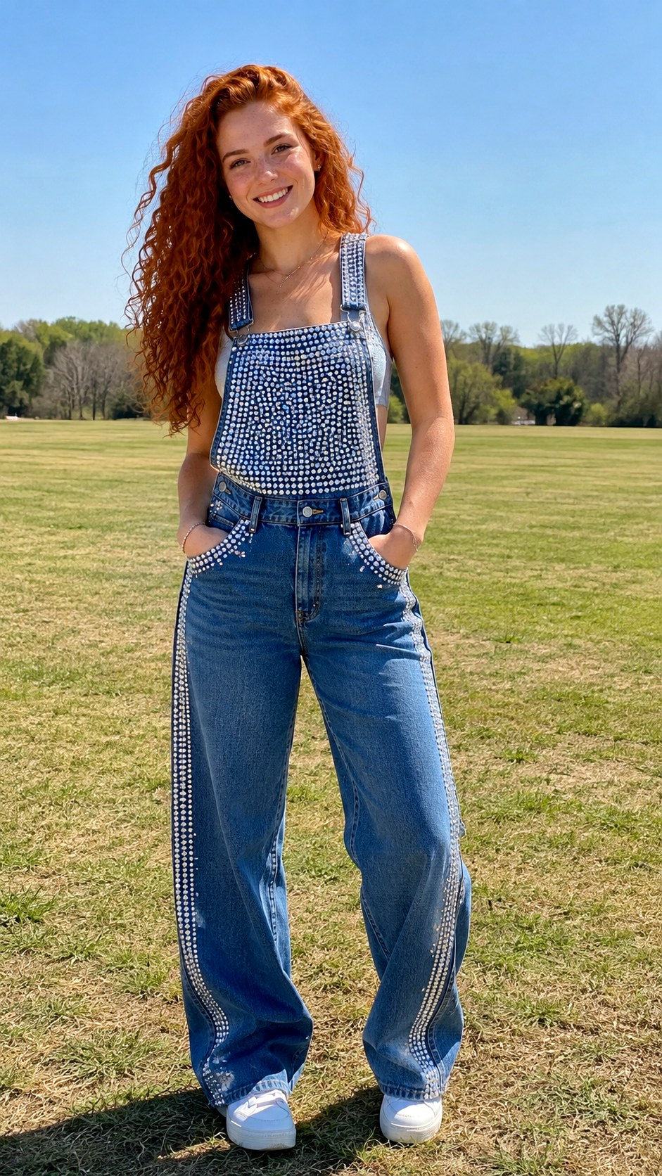 Full Coverage Rhinestone Lined Senior Overalls - 22 rhinestone lined senior overalls