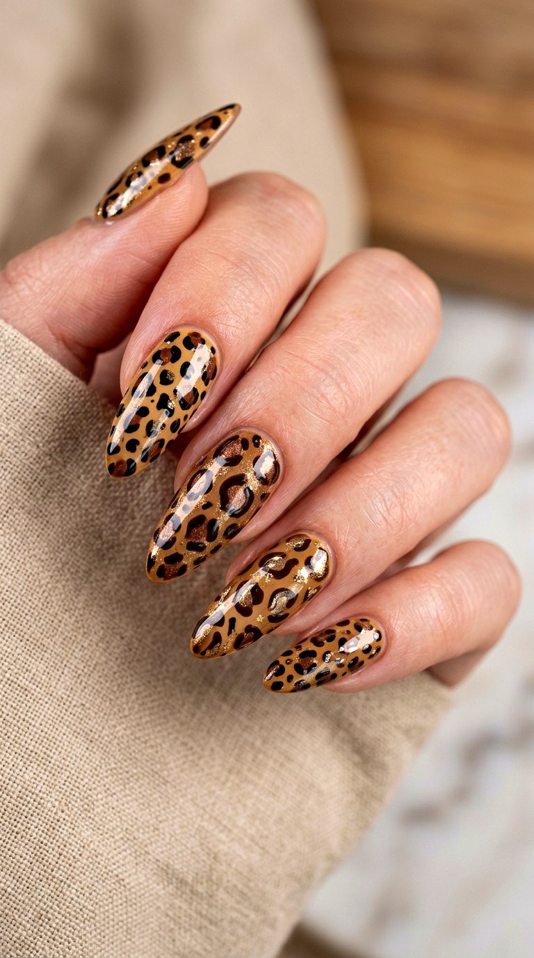 Full Glam Cheetah Manicure - 20 Modern cheetah print nail design ideas
