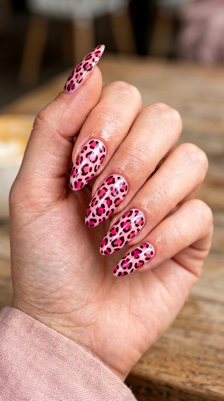 Full Pink Leopard Statement Set - 20 Pink leopard nail design ideas
