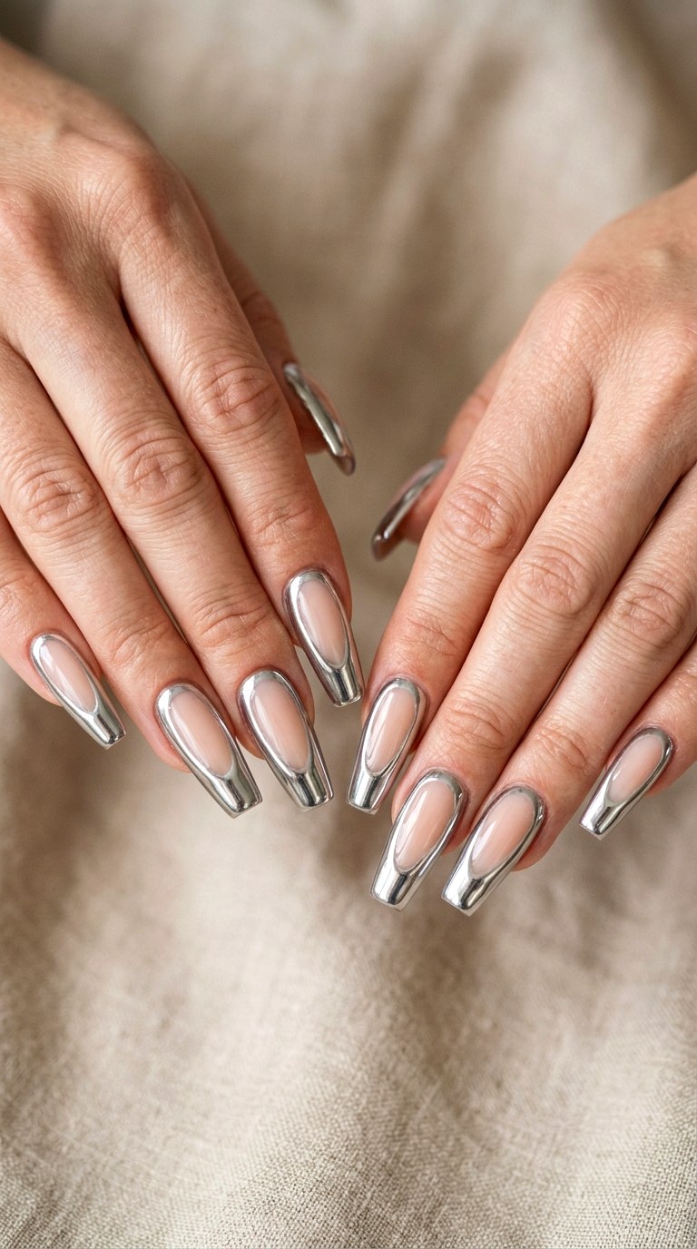 Full Silver Sculpted Frames - 20 luxury Chrome outline nail ideas