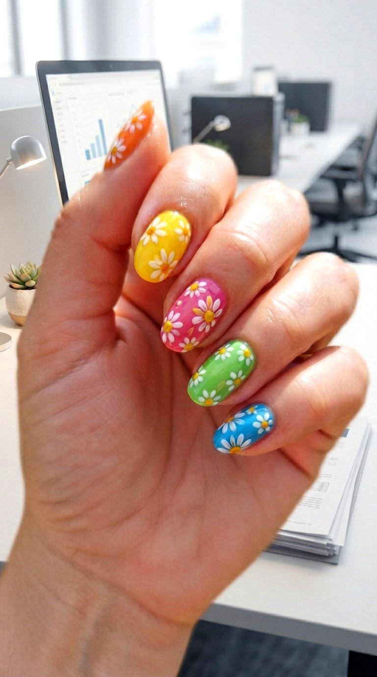Funky Daisy Pop Nails - 25 brigh spring funky nail ideas