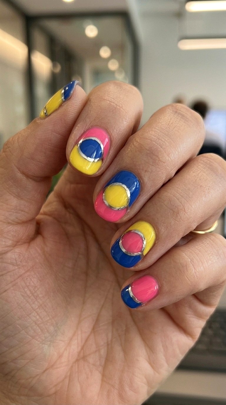 Funky Half Moon Color Blocks - 25 brigh spring funky nail ideas