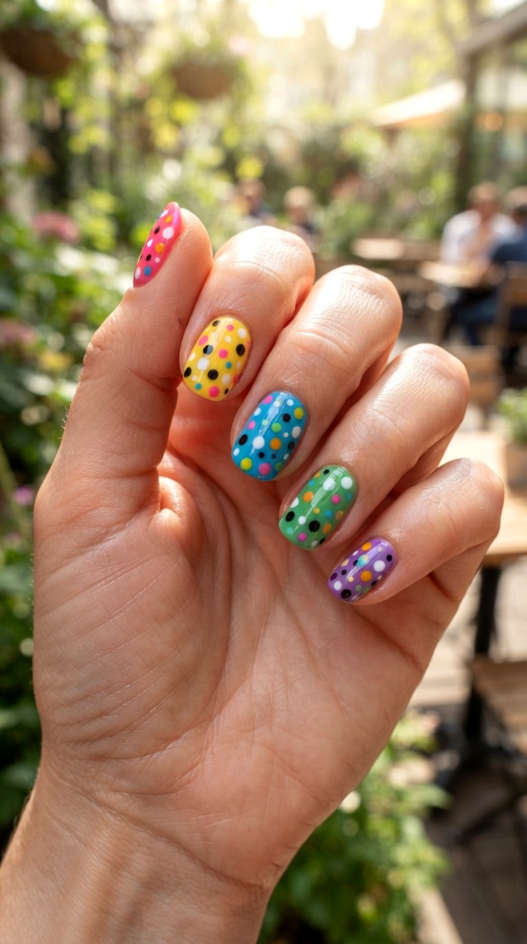 Funky Polka Dot Nails - 25 brigh spring funky nail ideas