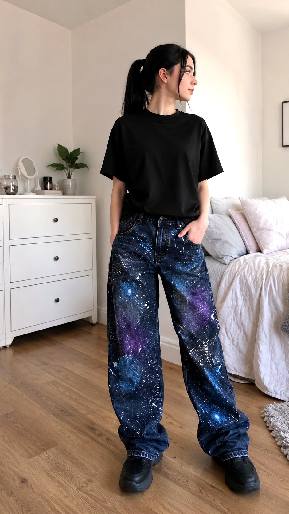 Galaxy Splatter Paint Effect Jeans - 24 acrylic painted wide leg jeans ideas