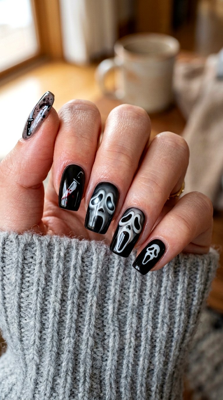 Ghost Face Pair Nails - 22 ghost face nail ideas