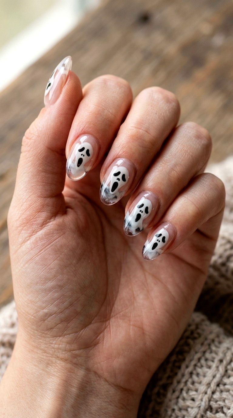 Ghost Face Trapped Under Gel Nails - 22 ghost face nail ideas