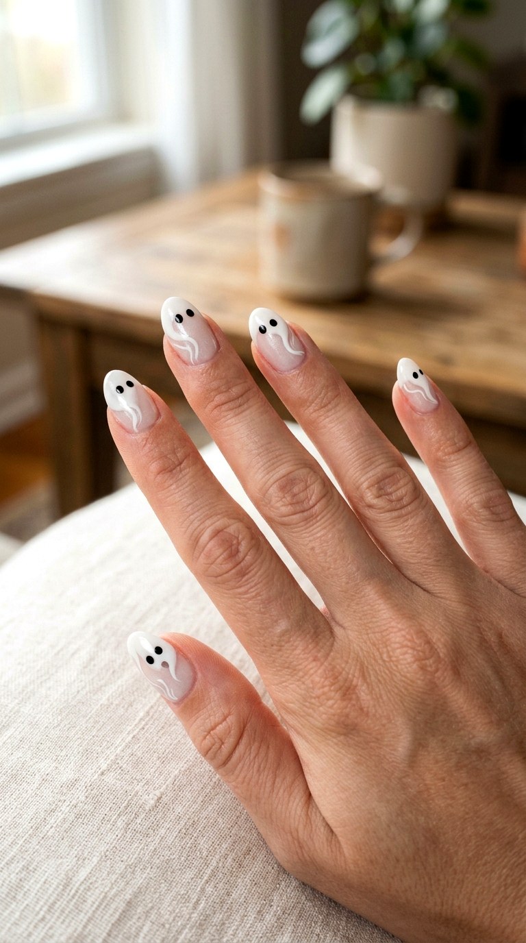 Ghost French Tip Nails - 23 simple halloween nail design ideas