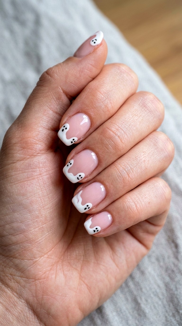 Ghost French Tip Short Nails - 25 short halloween nail ideas