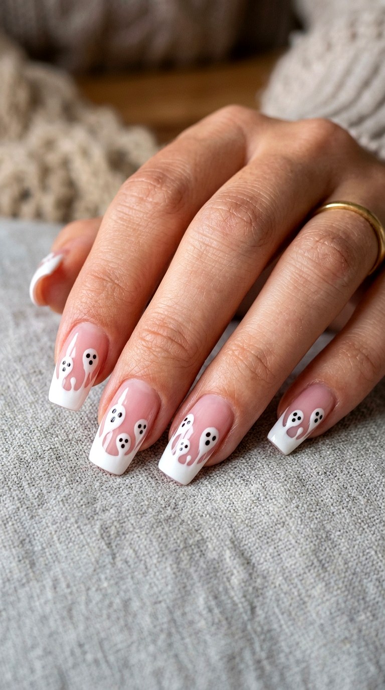 Ghostly French Tip Halloween Nails - 21 halloween nail inspo ideas