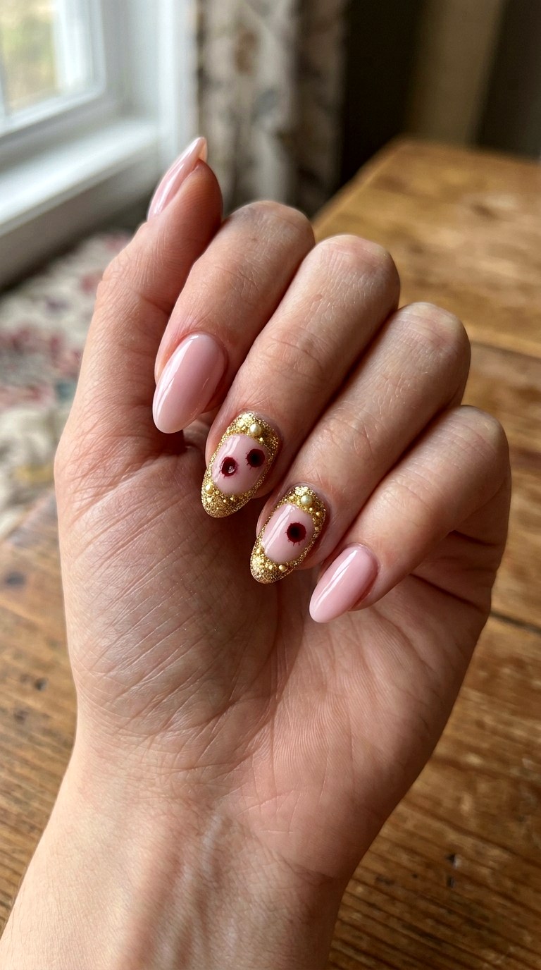 Gilded Vampire Bite Halloween Nails - 21 halloween nail inspo ideas