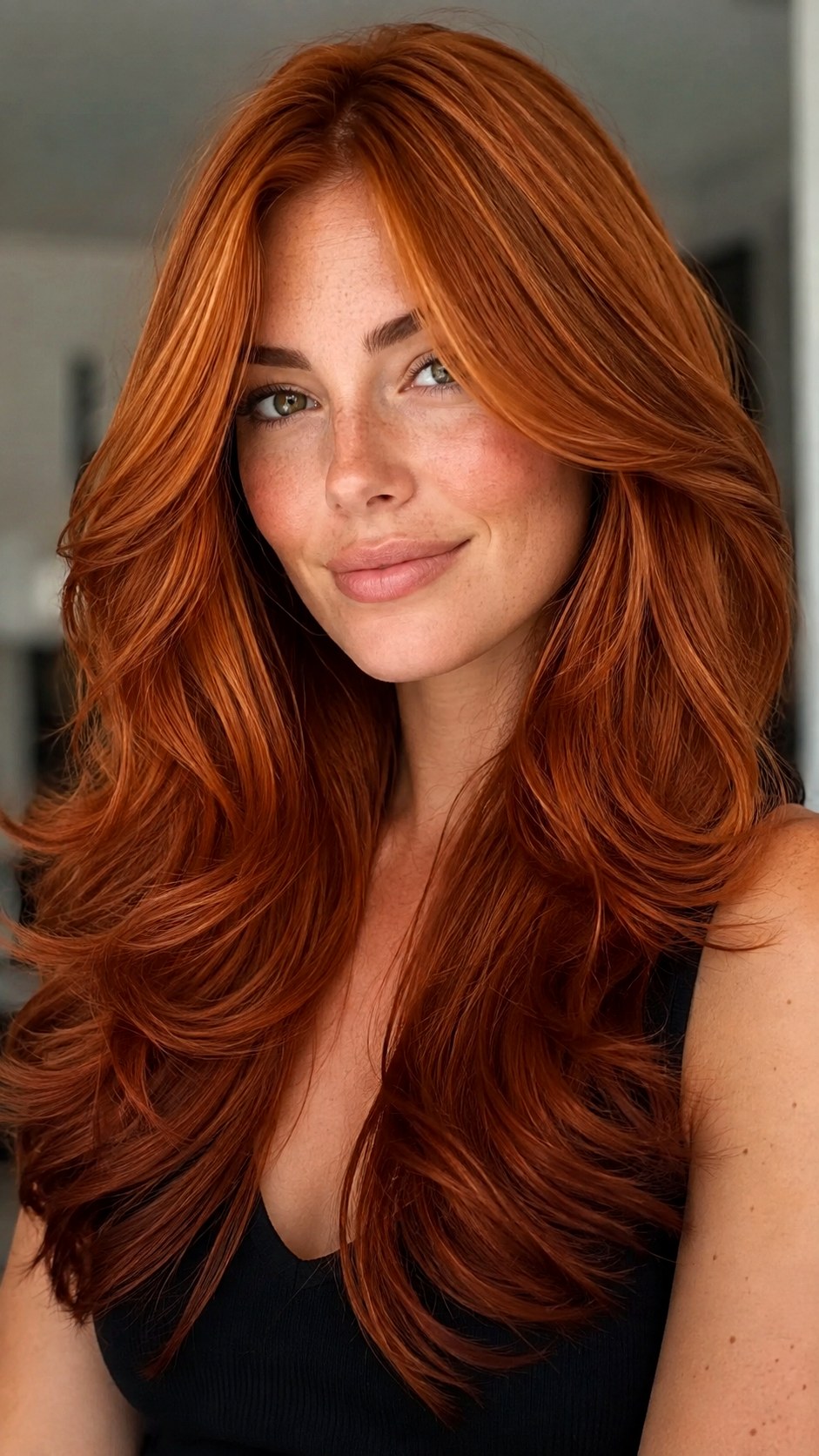 Ginger Red Melt on Butterfly Cut - 22 red hair color highlights ideas