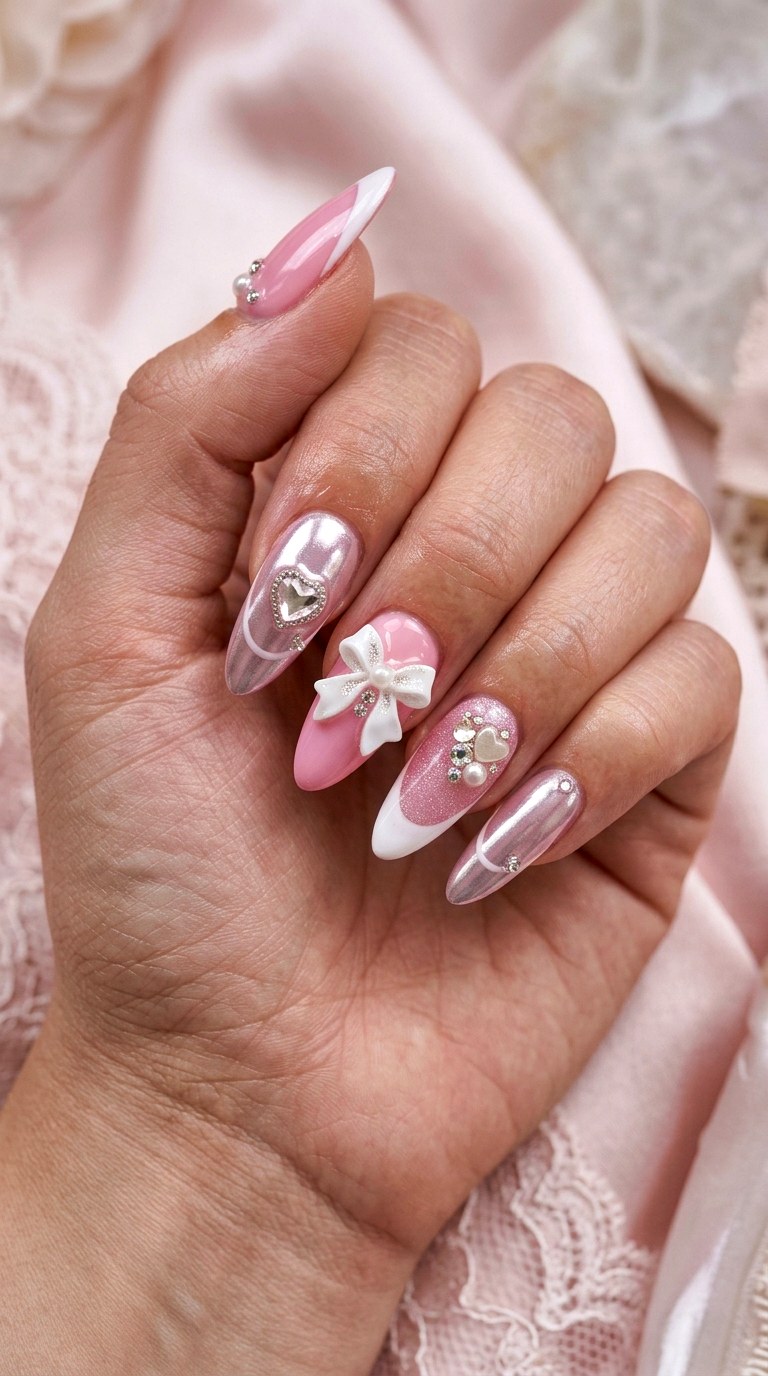 Glamorous Pink Princess Nails - 23 girly acrylic nail ideas