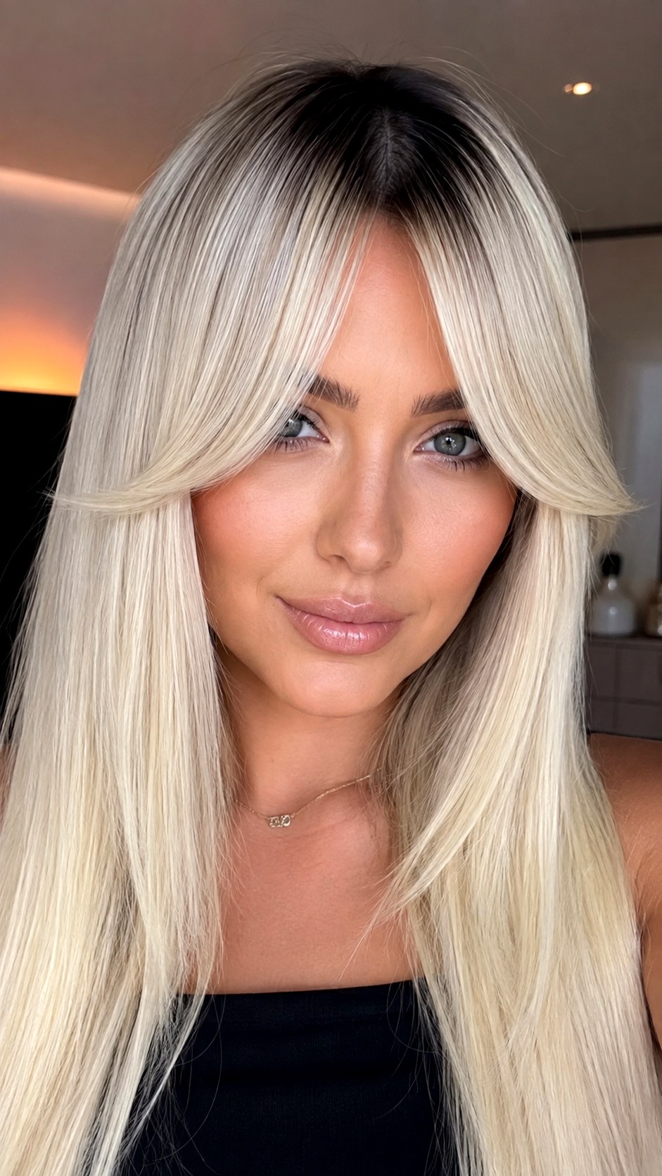Glass Straight Platinum And Black Curtain Bangs - 22 Curtain Bangs Long Hair Ideas