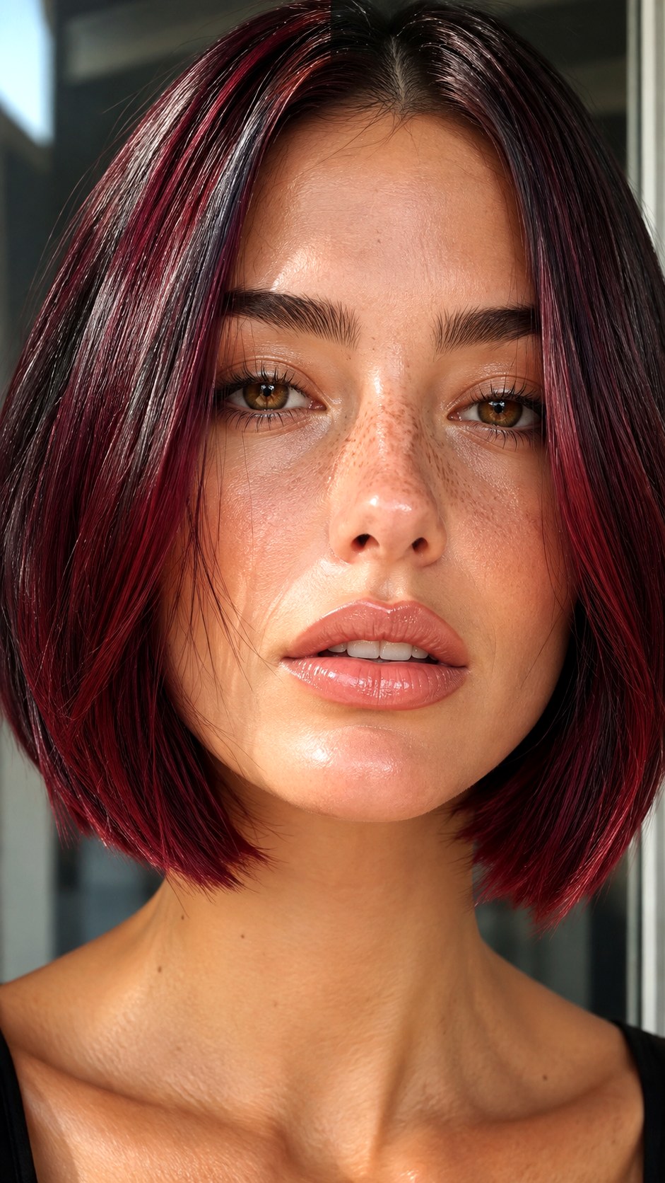 Glazed Cherry Red on Blunt Bob - 22 red hair color highlights ideas