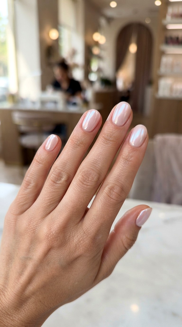 Glazed Pearl Oval Nails - 24 oval short nail ideas