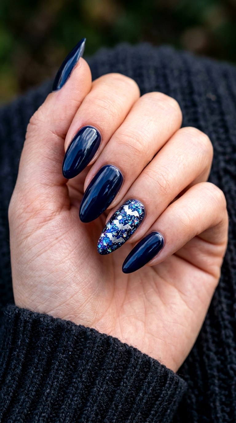 Glitter Bat Accent Nails - 23 simple halloween nail ideas