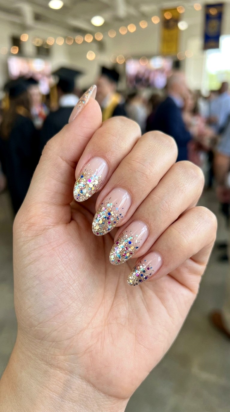 Glitter Confetti Graduation Nails - 25 graduation Nail art inspiration ideas