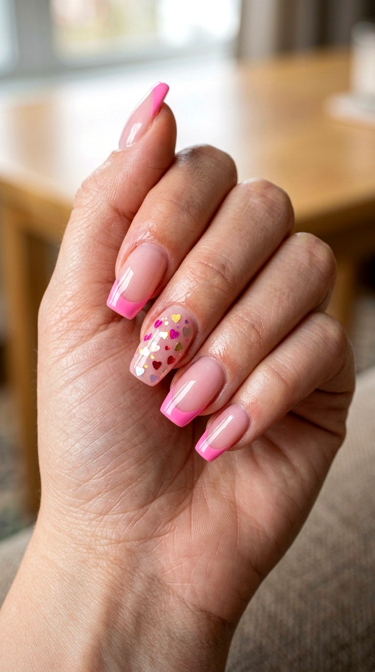 Glitter Heart Confetti Nails - 23 girly acrylic nail ideas