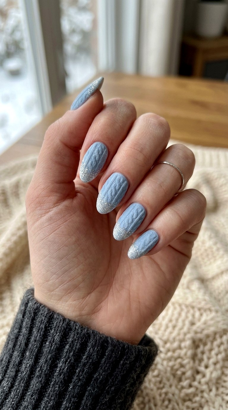 Glitter Snowfall Sweater Nails - 24 winter sweater nails nail art design ideas