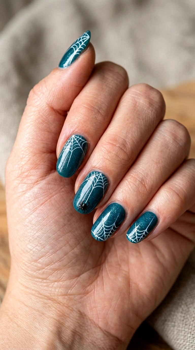 Glitter Spiderweb Nails - 20 easy halloween nail ideas
