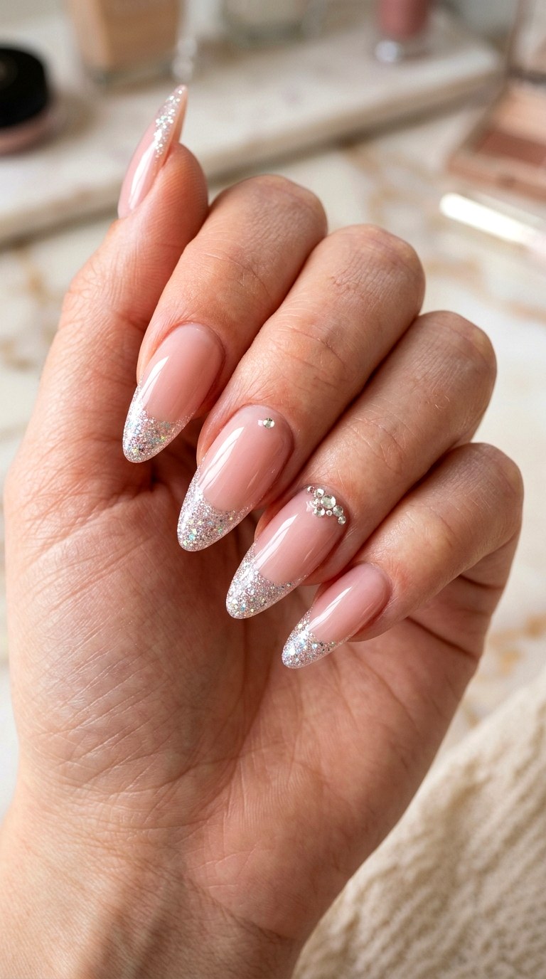 Glittery Pink French Acrylics - 23 girly acrylic nail ideas