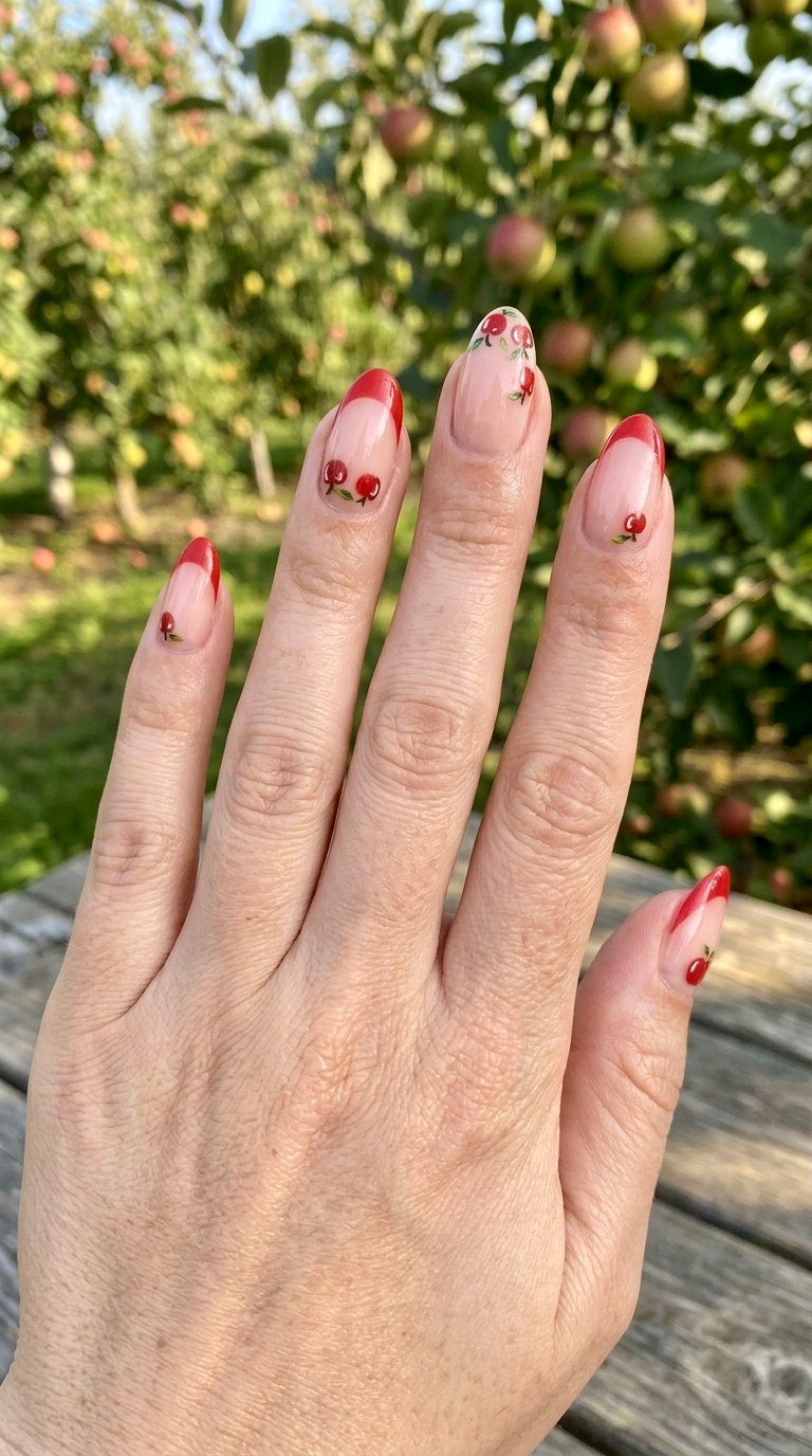 Glossy Apple Orchard French - 20 apple whimsical nail design ideas